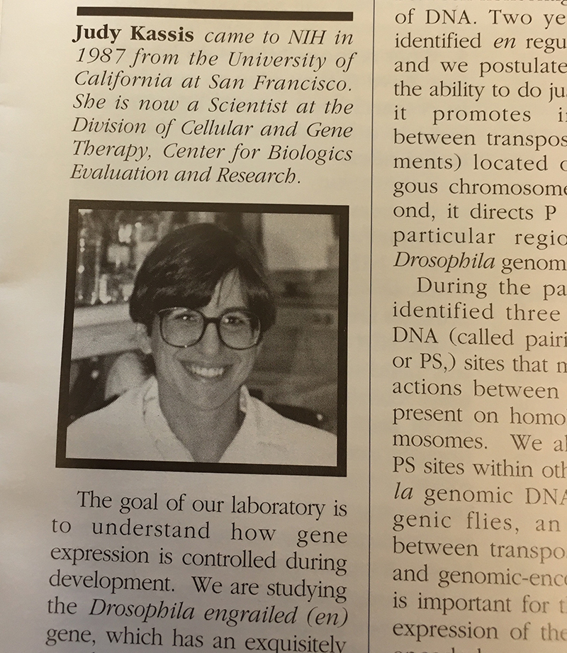 Black and white scan of the physical copy of the publication, which has a picture of Dr. Kassis, who is smiling.