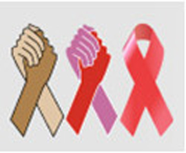 an illustration of two sets of hands clasped and a pink ribbon