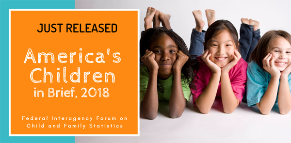 Image of three children next to text that reads "Just Released: America's Children in Brief, 2008."