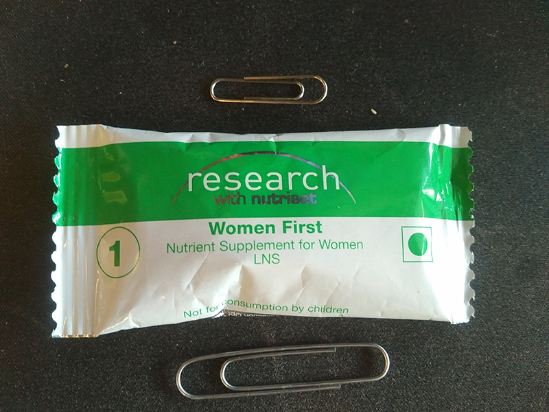 The nutrition supplement given in the trial, in its plastic wrapper.