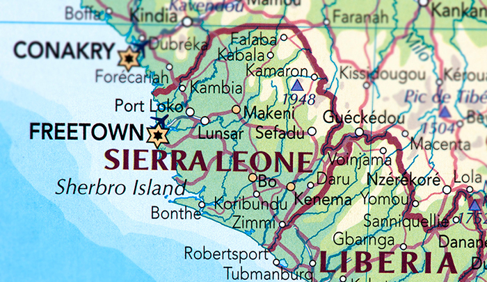 Map showing Sierra Leone and Liberia.