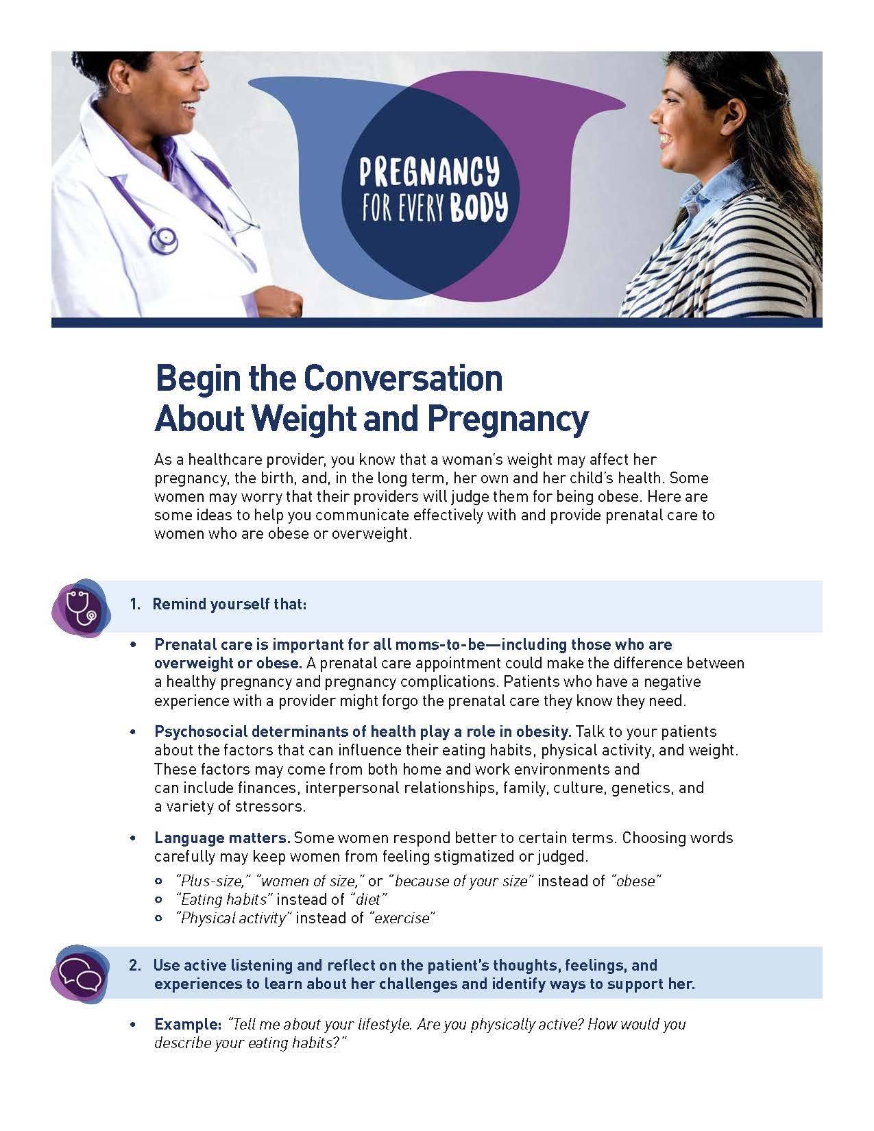 Front of Pregnancy for Every Body Conversation Starters for Healthcare Providers Handout