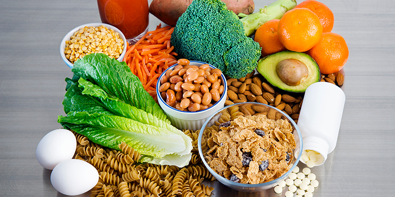 A spread of fruit and vegetables.