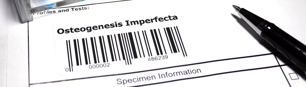 Bar code on a specimen information label for osteogenesis imperfecta.