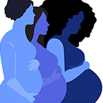 Illustrated silhouettes of three pregnant people.