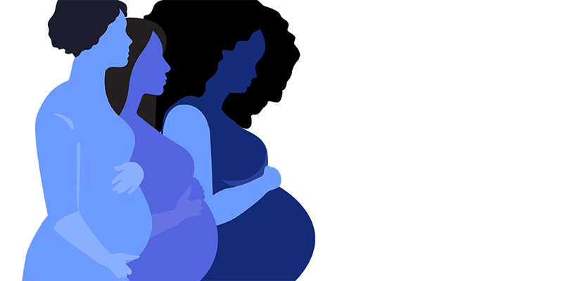 Illustrated silhouettes of three pregnant people.