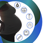 'Radx Tech Fetal Monitoring Challenge' and NIH logo 'National Institutes of Health, Turning Disocvery Into Health' appear on the right. On the left, there’s a pregnant person with a series of decorative icons, such as a blood drop, heart, and test tube.