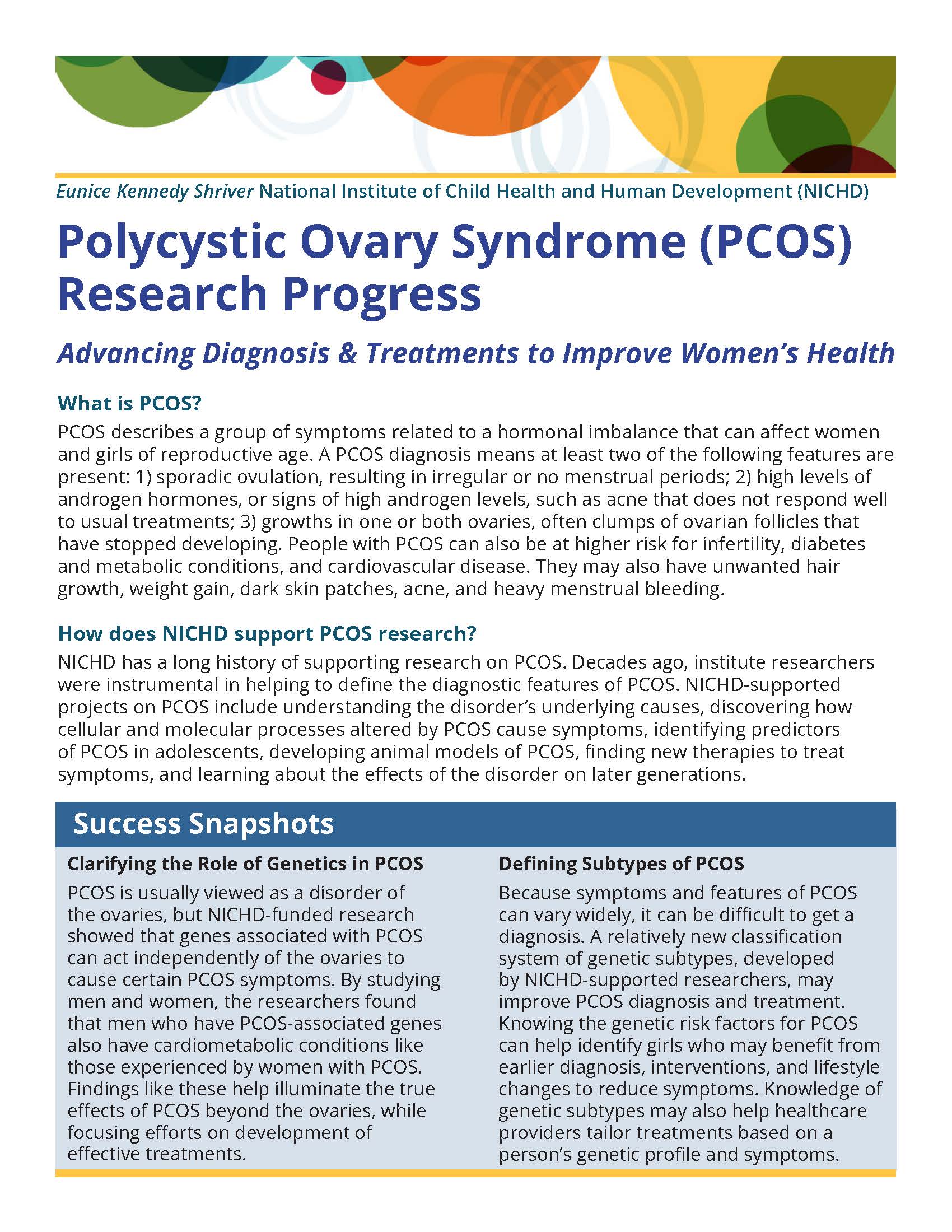 Front side of the NICHD PCOS fact sheet