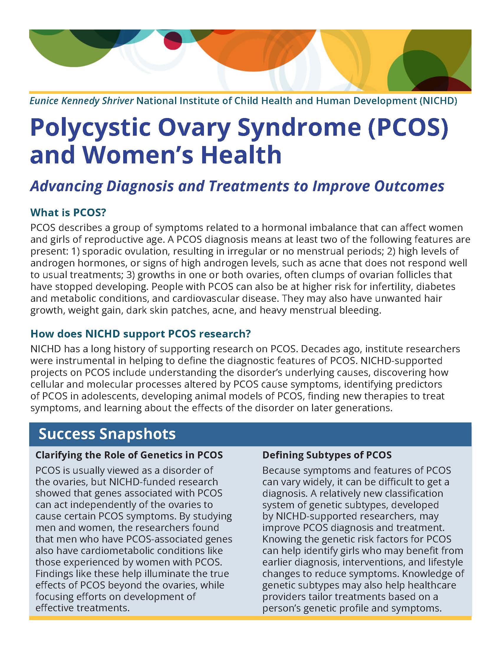 Front of the NICHD "PCOS and Women's Health" Fact Sheet