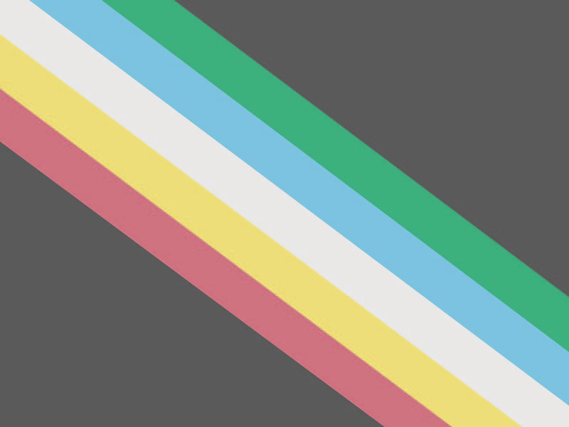 A charcoal grey flag bisected diagonally from the top left corner to the lower right corner by five parallel stripes in red, pale gold, pale grey, light blue, and green.
