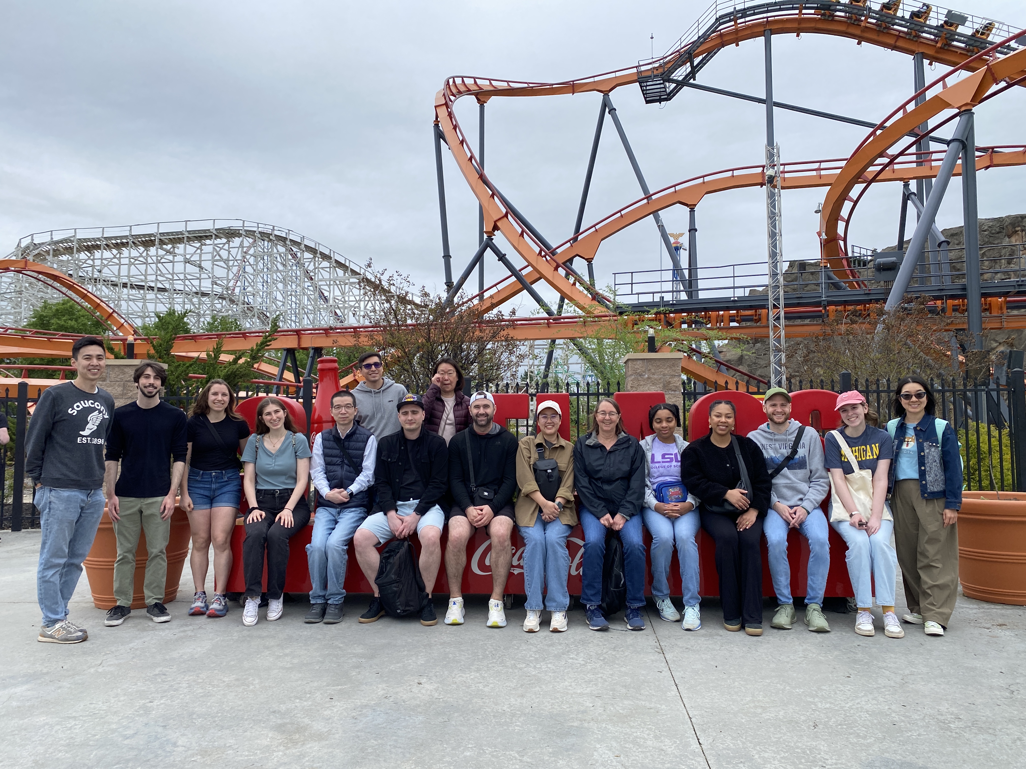 Lab members enjoying Six Flags Amusement Park Outing.