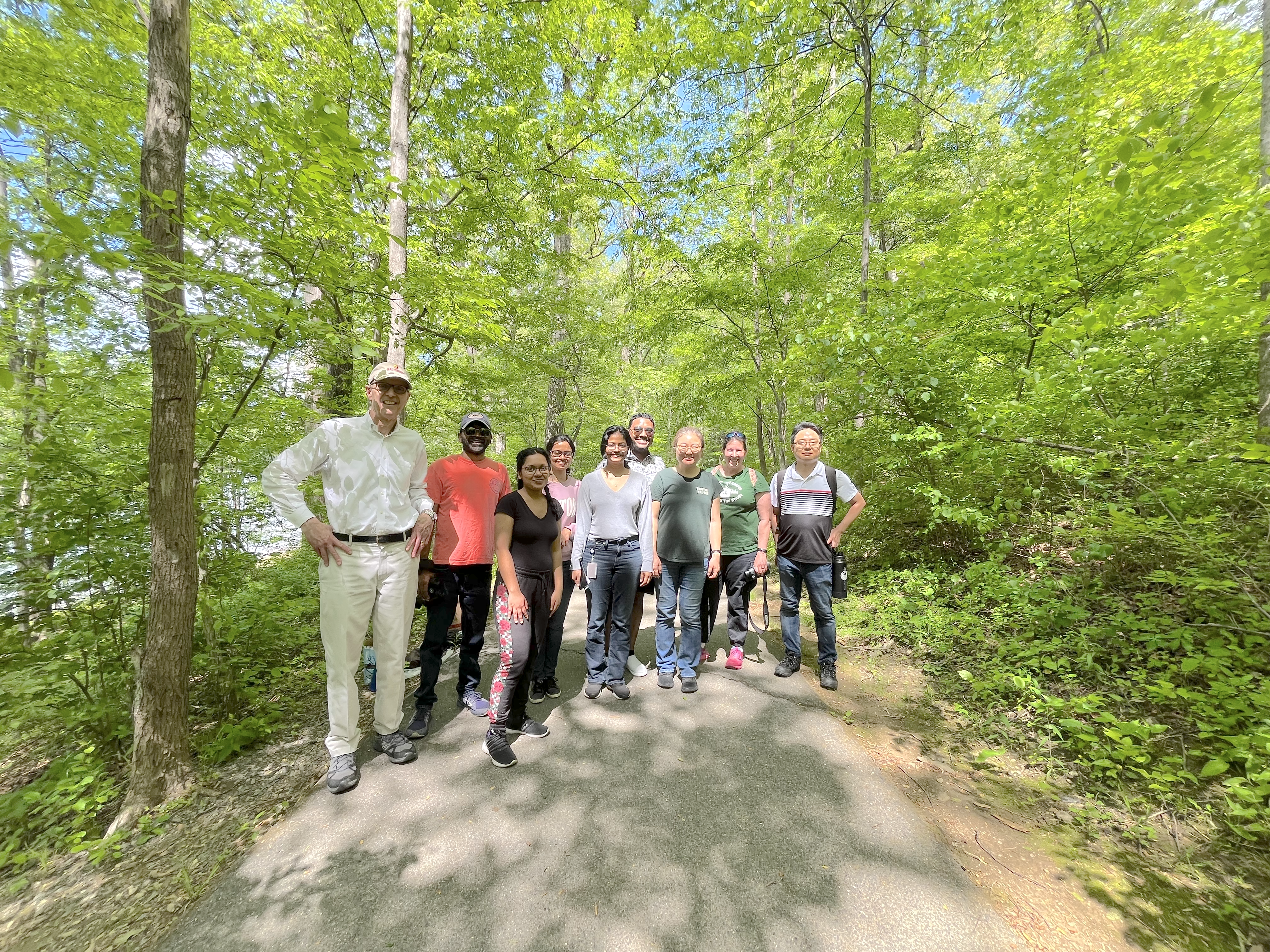 Lab members hiking with Dr. Levin in 2025.