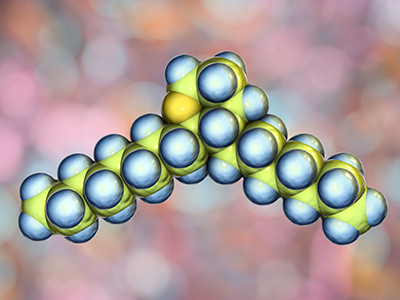 Illustrated model of thromboxane A2 molecule.