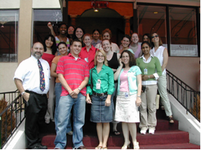 Group lab photo at party.