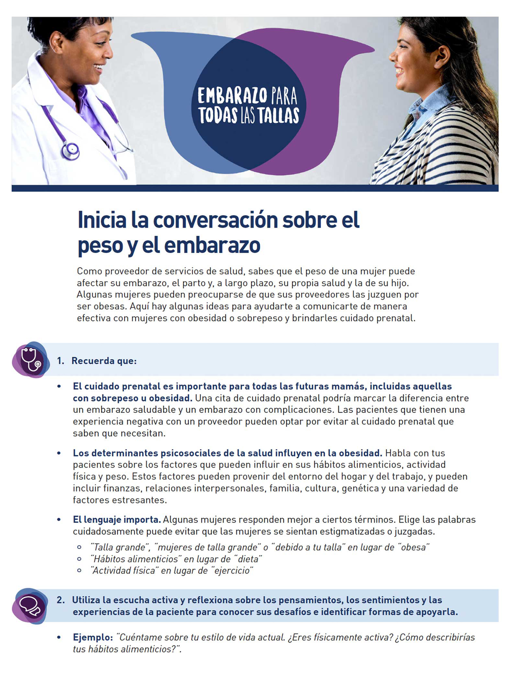 Imagen de la hoja de datos de Embarazo para todas las tallas. Iniciar la conversación sobre el peso y el embarazo.