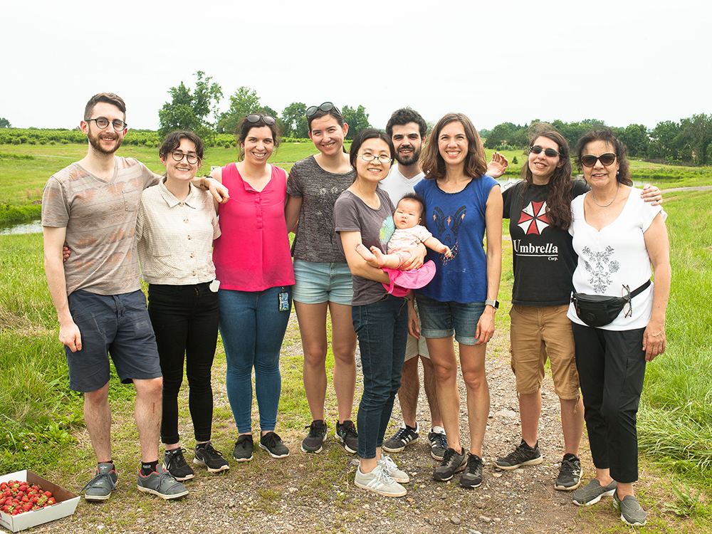 Le Pichon Lab group photo - strawberry picking