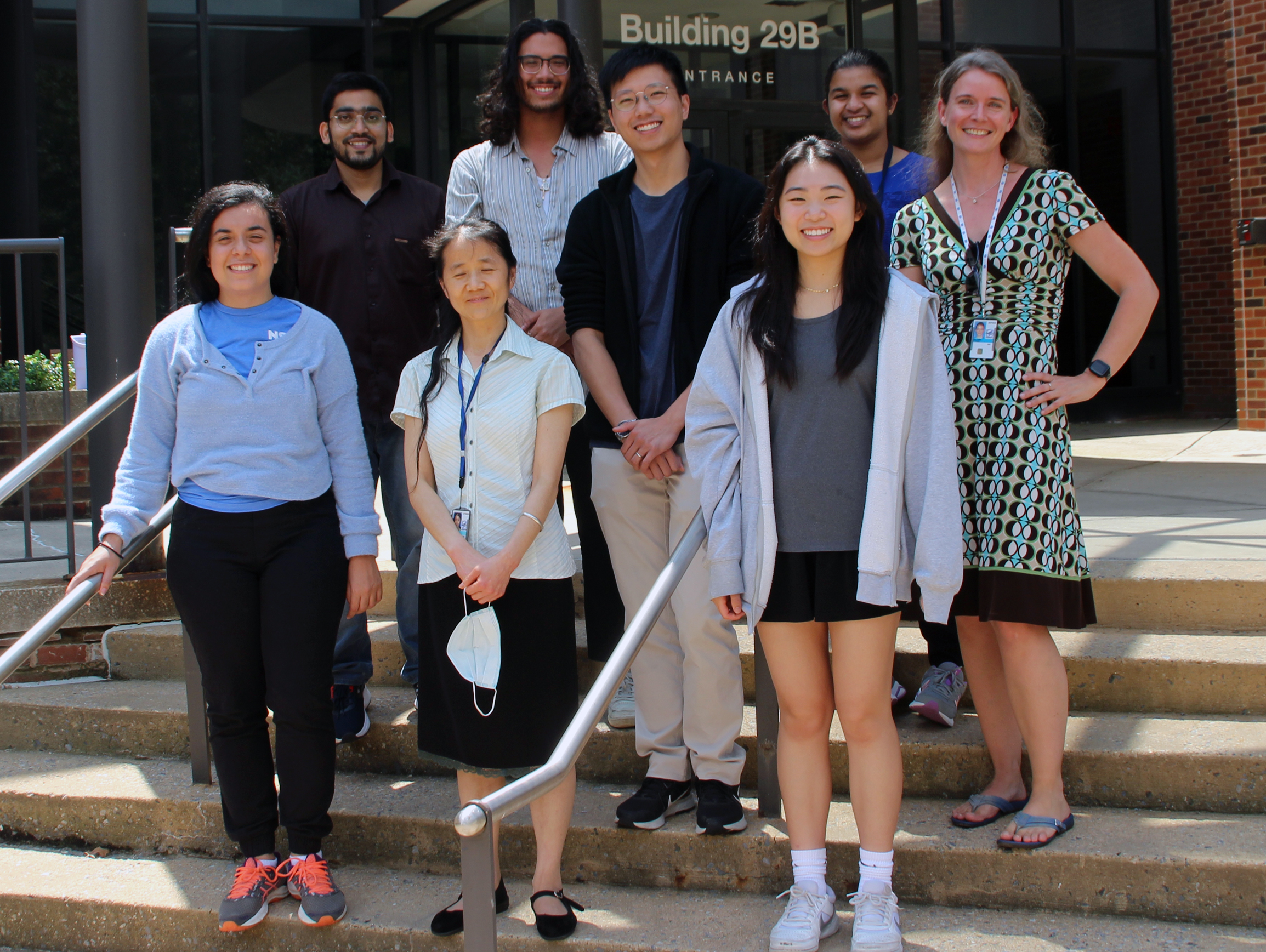 Lab group photo showing from the Matthies lab members.   Front row, left to right: Isadora Rocha De Abreu, Fei Zhou, and Jasmin Wu. Back row, left to right:  Zaid Madni, Patrick O’Reilly, Louis Tung Faat Lai, Jayashree Balaraman, and Doreen Matthies
