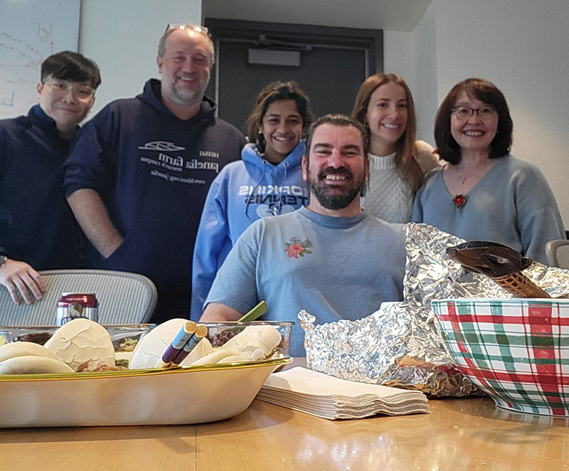 The lab at holiday potluck lunch.