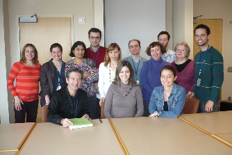 Group photo of Stratakis lab in conference room.