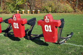 Football tackling dummies on the football field