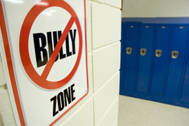 No Bullying sign in school hallway